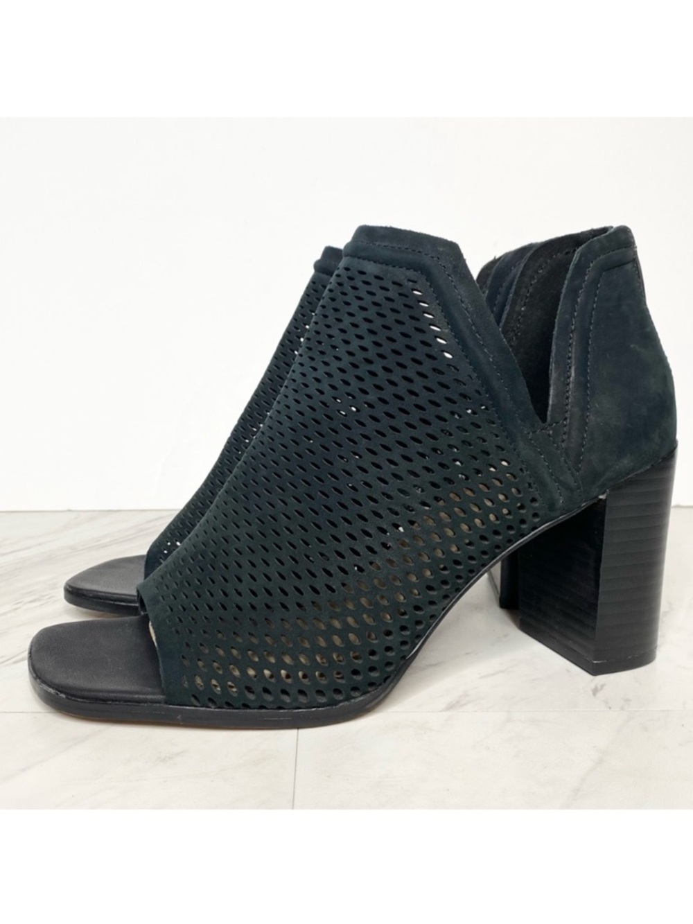 Vince Camuto Katnina Black Perforated Open Toe Bootie 8 1/2 M